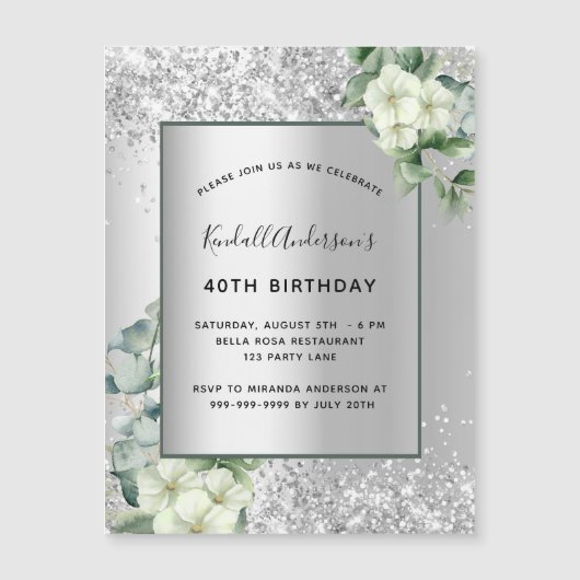 Silberblumengrün Geburtstagsmagnet Magnetkarte (Vorderseite)