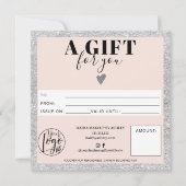 Silberblütenrosa Vierkant-Geschenkgutschein (Vorderseite)