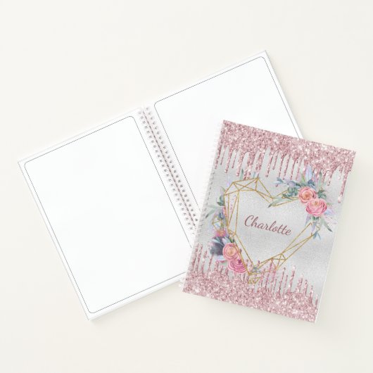 Silberblütenröschchen Rosa Glitzer Notizblock (Innenseite)