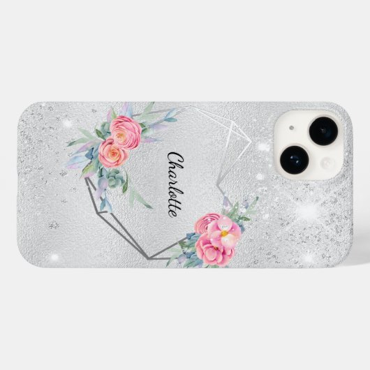 Silberblütenrot Rosa Glitzer Case-Mate iPhone Hülle (Rückseite (Horizontal))