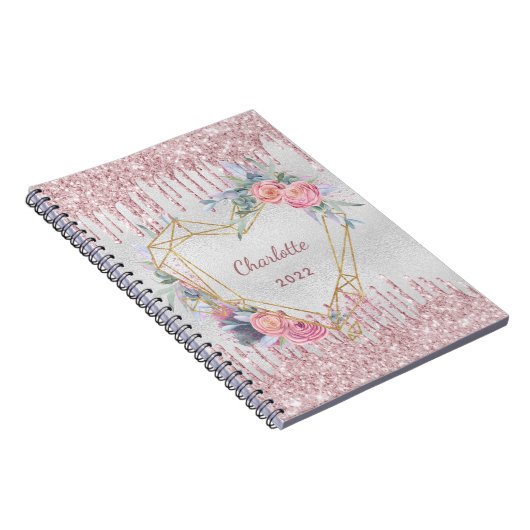 Silberblütenrot Rosa Glitzer Tagebuch (Rechte Seite)