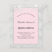 Silberblütenstaub aus Quinceanera, rosa Glitzer Einladungspostkarte (Vorderseite)