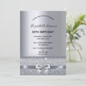 Silberbogen-eleganter Geburtstag Einladung (Stehend Vorderseite)