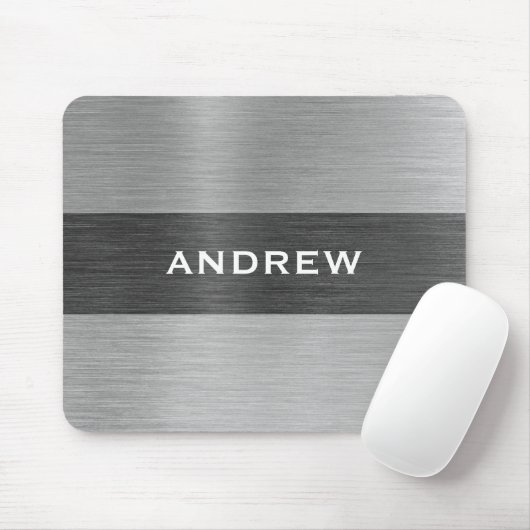 Silberbrushed Metal Metallic Monogram Name Mousepad (Mit Mouse)