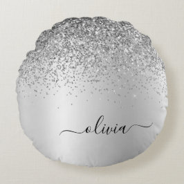 Silberbrushed Metal Monogram Name Girl Rundes Kissen