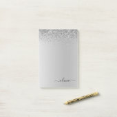 Silberbrushed Metal Monogram Name Luxus Post-it Klebezettel (Auf Schreibtisch)