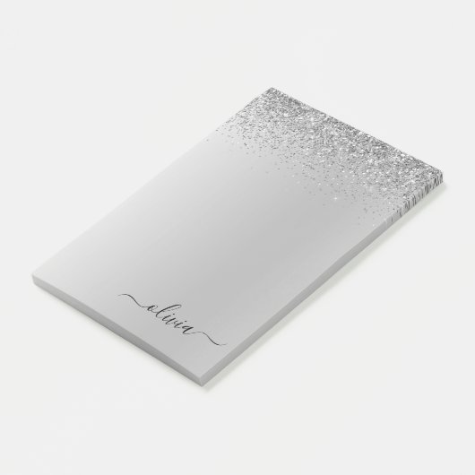 Silberbrushed Metal Monogram Name Luxus Post-it Klebezettel (angewinkelt)