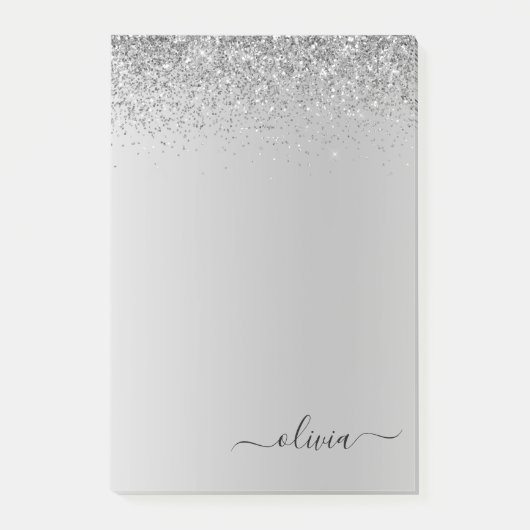 Silberbrushed Metal Monogram Name Luxus Post-it Klebezettel (Vorderseite)