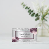 Silberburgund floriert elegant QR-Code Visitenkarte (Stehend Vorderseite)