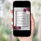 Silberburgund pinkfarben, floralelegant Geburtstag Einladung