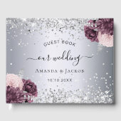 Silberburgund-Rosa-Blume Hochzeit Gästebuch (Vorderseite)