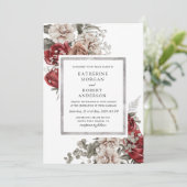 Silberburgund rustikale blumenreiche Hochzeit Einl Einladung (Stehend Vorderseite)