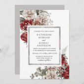 Silberburgund rustikale blumenreiche Hochzeit Einl Einladung (Vorne/Hinten)