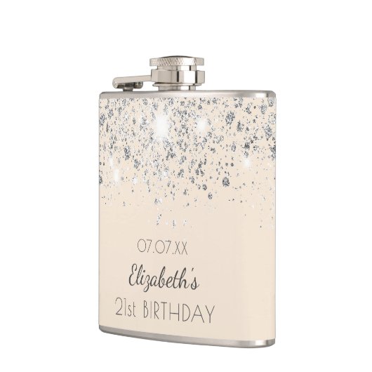 Silbercreme-Glitzer zum Geburtstag Flachmann (Links)