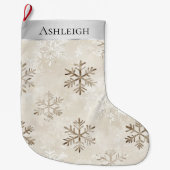 Silbercreme Weiße Schneeflocken Weihnachten Großer Weihnachtsstrumpf (Vorderseite)