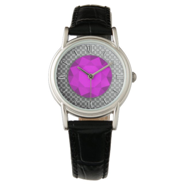 SilberDamast mit einem amethystischen Edelstein au Armbanduhr (Vorderseite)