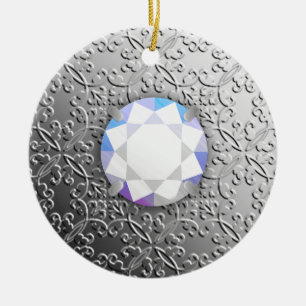 SilberDamast mit einem Imitat Diamantstein Keramik Ornament