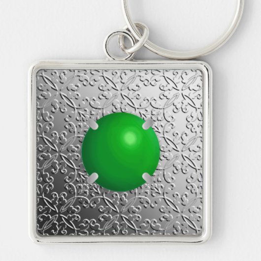 SilberDamast mit einem Imitat-Jadestein Schlüsselanhänger (Vorne)