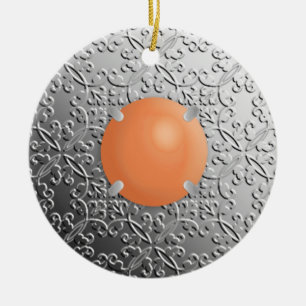 SilberDamast mit einem Imitat Korallengemein Keramikornament