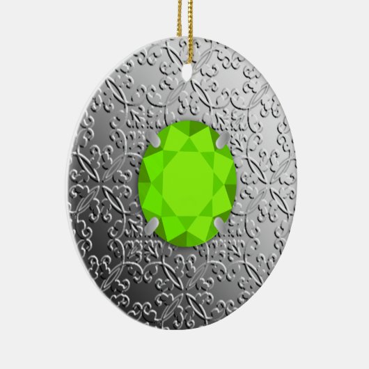 SilberDamast mit einem Imitat-Peridot-Edelstein Keramik Ornament (Rechts)