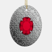 SilberDamast mit Imitat-Granatstein Keramik Ornament (Rechts)