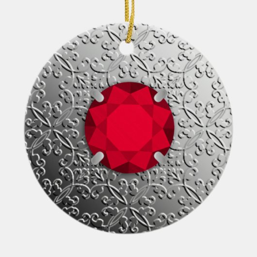 SilberDamast mit Imitat-Granatstein Keramik Ornament (Vorne)