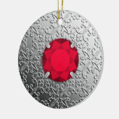 SilberDamast mit Imitat-Granatstein Keramik Ornament (Links)