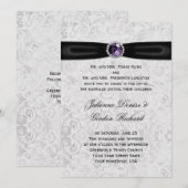 SilberDamast Schwarzes Ribbon Lila Jewel Wedding Einladung (Vorne/Hinten)