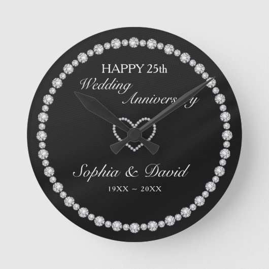 Silberdiamanten Herz Runde Wanduhr (Vorderseite)