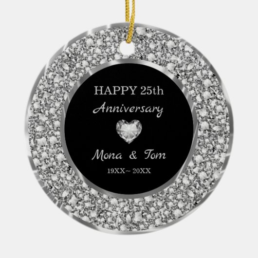 Silberdiamanten Ring und Herz Keramik Ornament (Vorne)