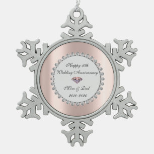 Silberdiamanten Roségold 10. Hochzeitstag Schneeflocken Zinn-Ornament
