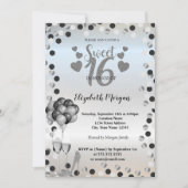 Silberdots, Glas, Ballons Sweet 16 Party Einladung (Vorderseite)