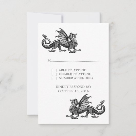 Silberdrache Hochzeitskarte RSVP Karte (Vorderseite)