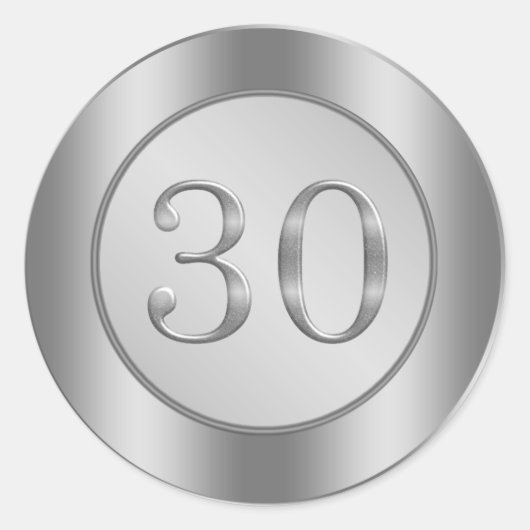 Silbereffekt 30. Hochzeitsticker Runder Aufkleber (Vorderseite)