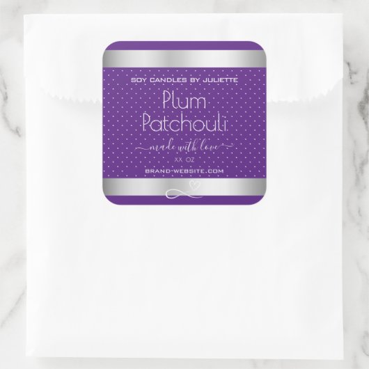 Silbereffekt Lila Pflaumensojenkandeln Verpackung Quadratischer Aufkleber (Tasche)