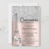 Silbereiffelturm, Rose aus Glas, Gold Einladung (Vorderseite)