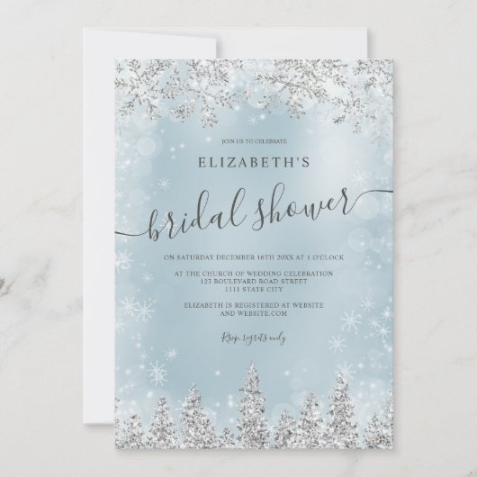 Silbereisblauer Schneekiefer im Winter Brautparty Einladung (Vorderseite)