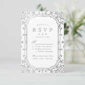 Silberelegantes verziertes UAWG für Hochzeiten RSVP Karte (Stehend Vorderseite)