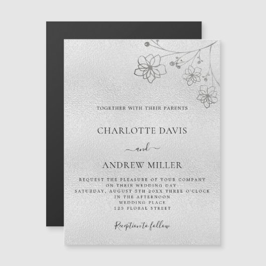 Silberer eleganter Hochzeitsmagnet Magnetkarte (Vorne/Hinten)