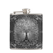 Silberer Verzierter Baum des Lebens Antike rustika Flachmann (Vorderseite)