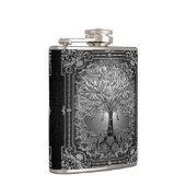 Silberer Verzierter Baum des Lebens Antike rustika Flachmann (Rechts)