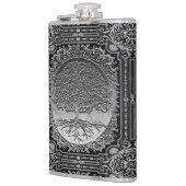 Silberer Verzierter Baum des Lebens Antike rustika Flachmann (Links)