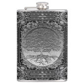 Silberer Verzierter Baum des Lebens Antike rustika Flachmann (Vorderseite)