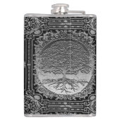 Silberer Verzierter Baum des Lebens Antike rustika Flachmann (Rückseite)