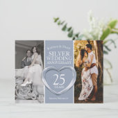 Silberes 25. Hochzeitstag Herzstück Party Einladung (Stehend Vorderseite)