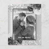 Silberes blumengeschmücktes Foto Save the Date Hoc (Vorderseite)