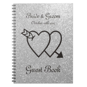 Silberes Gästebuch   Doppelherz und Pfeil Notizblock