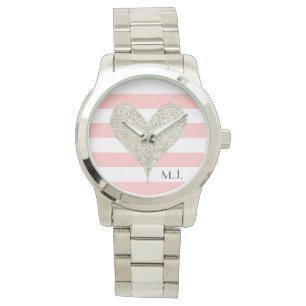 Silberes Glitzer Herz Armbanduhr