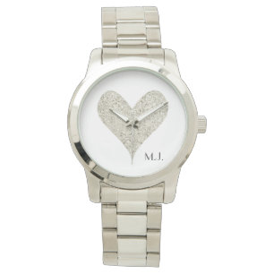 Silberes Glitzer Herz Armbanduhr