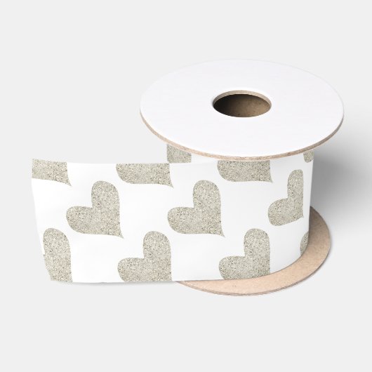 Silberes Glitzer Herz Satinband (Spule)